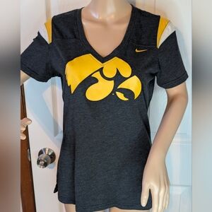 Nike Women's Charcoal Yellow Hawkeye V-Neck Tee-small